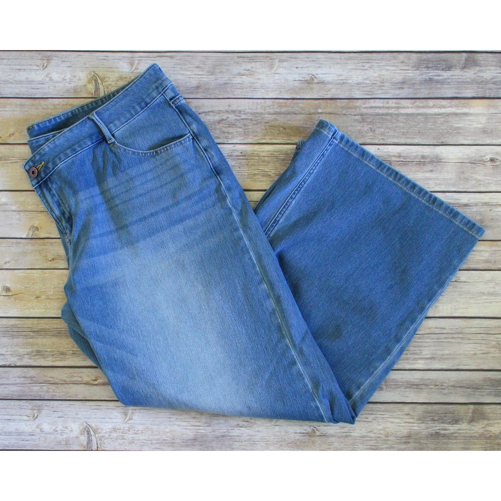 Halara Wide Leg Jeans XL Blue Light Wash Asymmetric Low Rise Stretch Denim Baggy